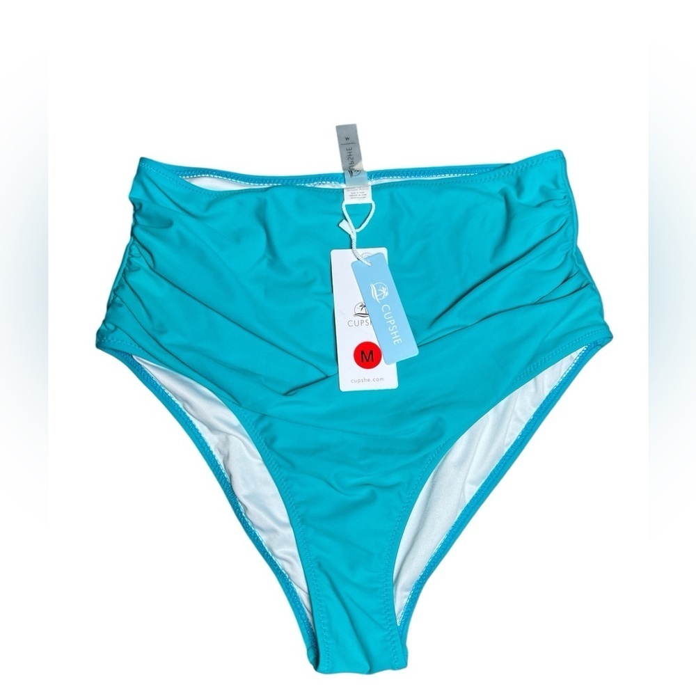 Cupshe Women's Turquoise High-Waisted Bikini Bottom M